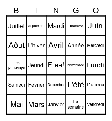 Les Mois Bingo Card