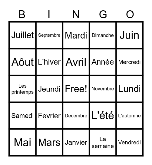 Les Mois Bingo Card