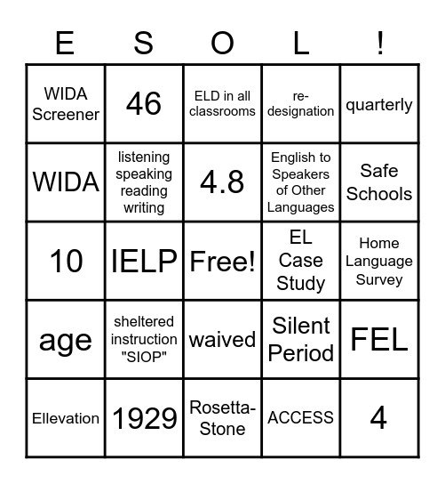 ESOL 2023 Bingo Card