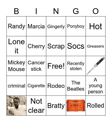 Outsiders Vocab & Characters Bingo Card