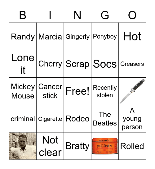 Outsiders Vocab & Characters Bingo Card