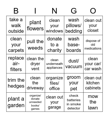 Spring Cleaning! Bingo Card