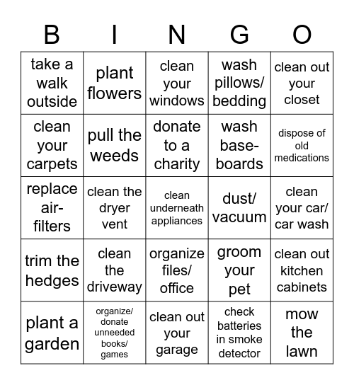 Spring Cleaning! Bingo Card