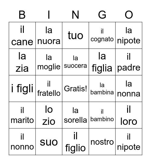 TOMBOLA (La Famiglia) Bingo Card