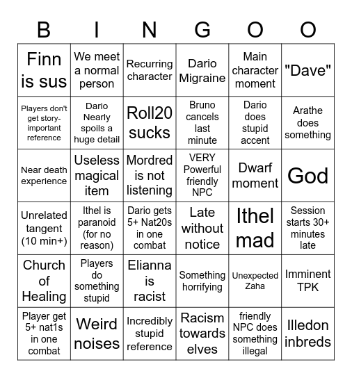 DnD Bingo Card