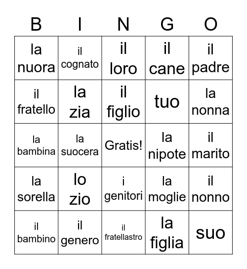 TOMBOLA (La Famiglia) Bingo Card