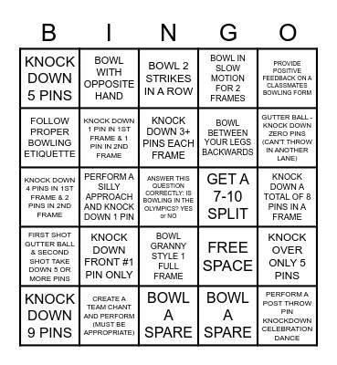 Bowling Bingo Card