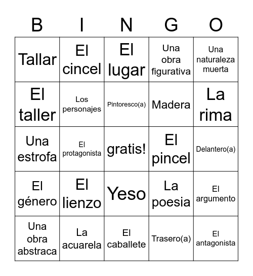 Español 3 Capitulo 7 Arte y Literatura Bingo Card