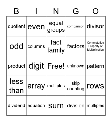 Math Vocabulary Bingo Card