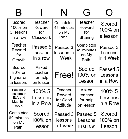 iReady Math Bingo Card