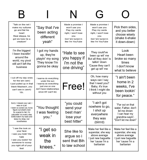 Trap BINGO Card
