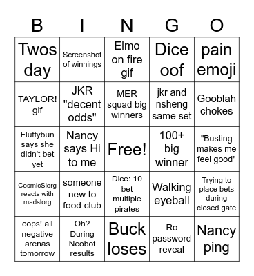 Food Club 2 Bingo Card