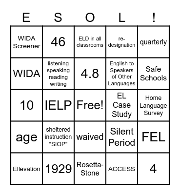 ESOL 2023 Bingo Card