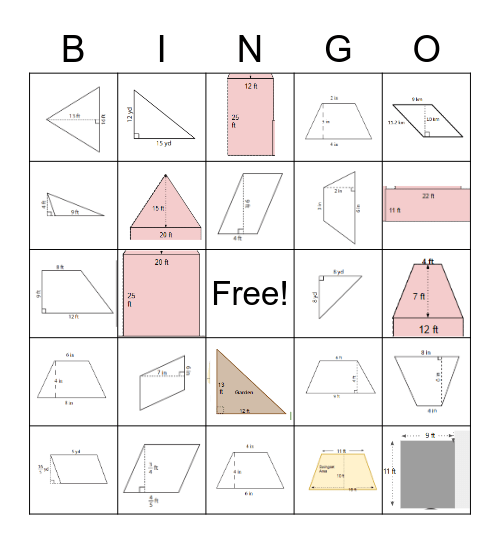 Area of 2D Shapes Bingo Card