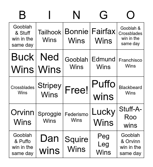 Food Club Bingo Card