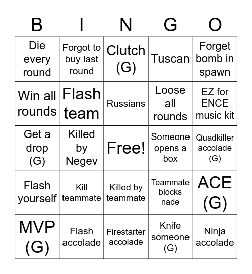 CSGO Bingo Card