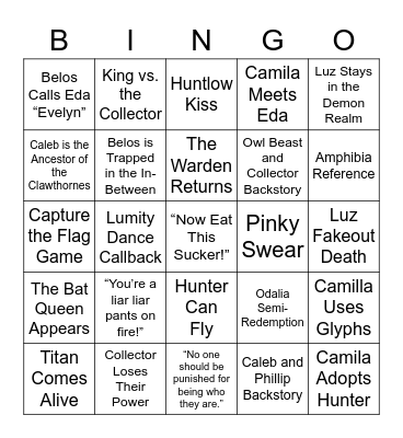 Owl House Finale Bingo Card