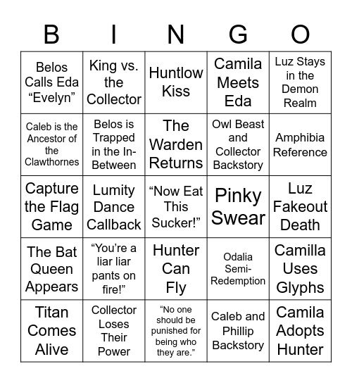 Owl House Finale Bingo Card