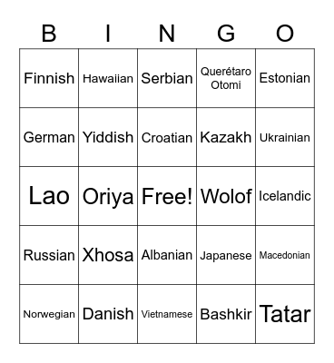 Language Bingo Card