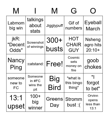 Food Club Friday Bingo Card