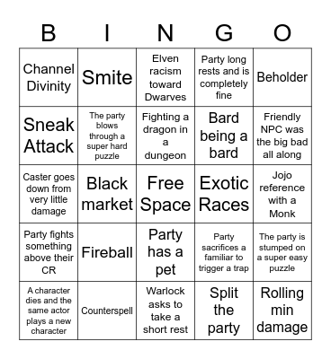 D&D Movie Bingo Card