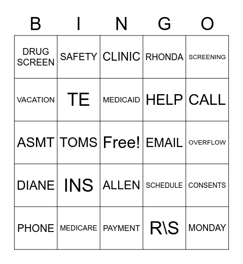 SCLHSA TBH Bingo Card