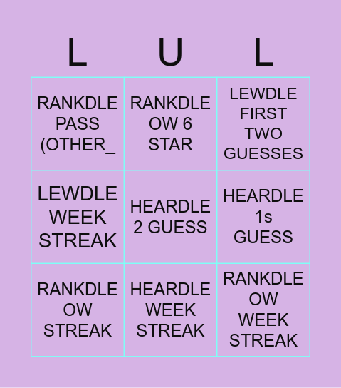 BINGO BOARDLE Bingo Card