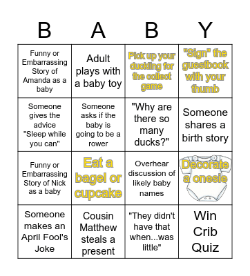Baby Shower Bingo! Bingo Card