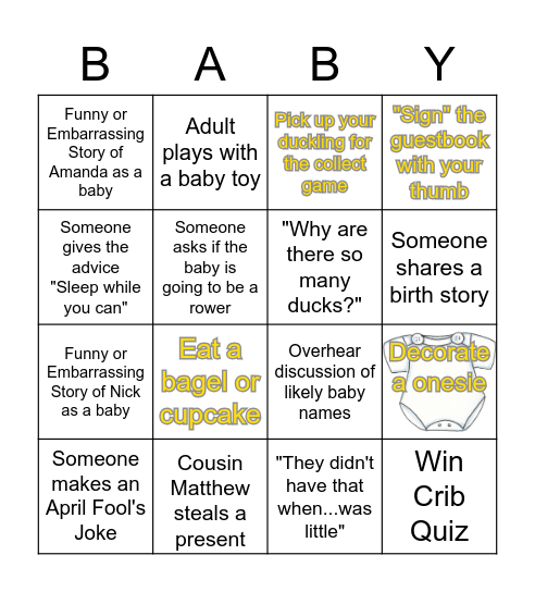 Baby Shower Bingo! Bingo Card