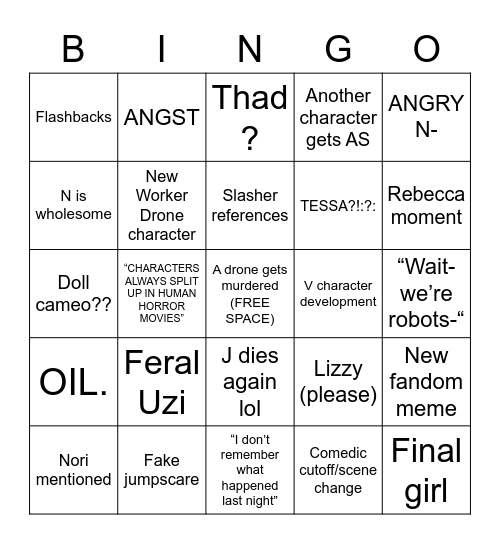 Murder Drones Episode 4 Bingo Card