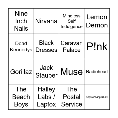 Bands & Artists I Like Bingo Card