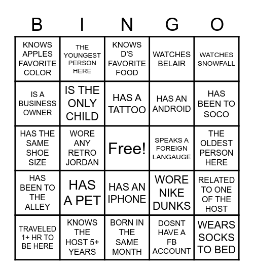 FIND THE GUEST Bingo Card