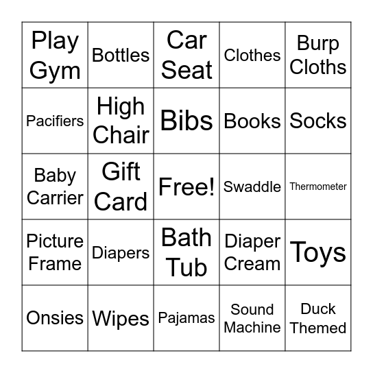 Baby Gift Bingo Card