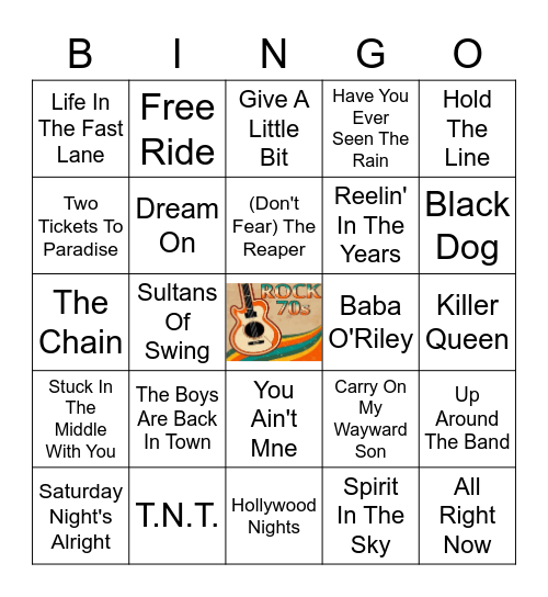 70s Rock Bingo Card