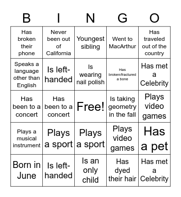 Ice Breaker Bingo Card