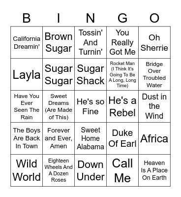 60's 70's & 80's Mixer Bingo Card