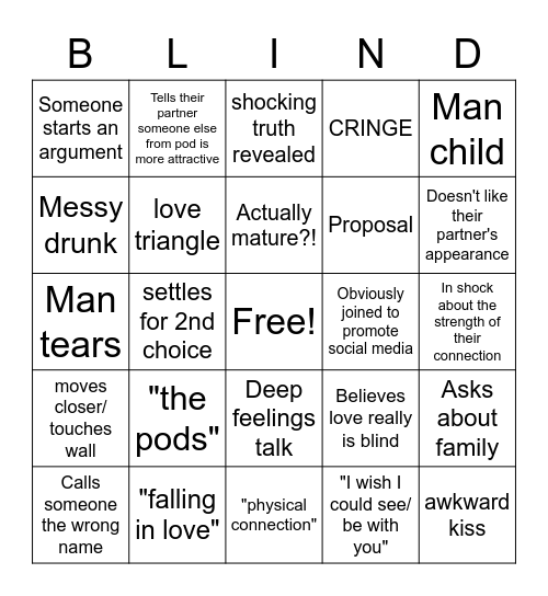 Love is Blind Bingo Card