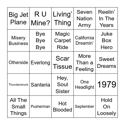 Mostly Rock Bingo Card