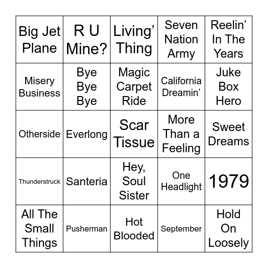 Mostly Rock Bingo Card