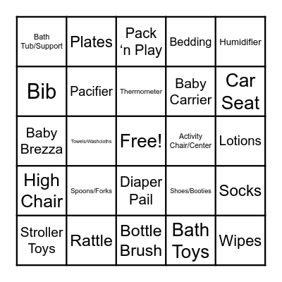 Baby Shower Bingo Card