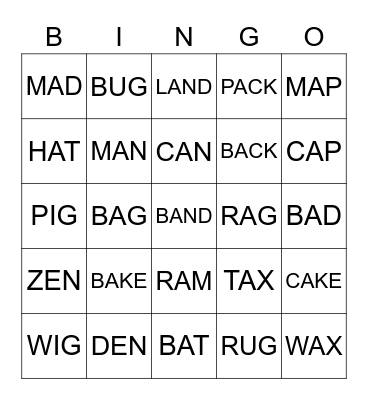 2 rhyming words speech Bingo Card