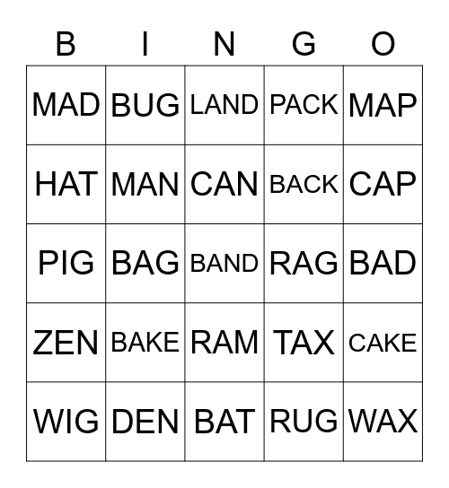 2 rhyming words speech Bingo Card