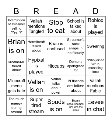 Stream Bingo Card