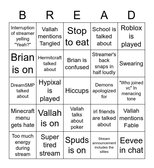 Stream Bingo Card