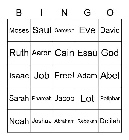 Old Testament Bible Names Bingo Card