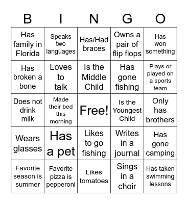 People Bingo Card