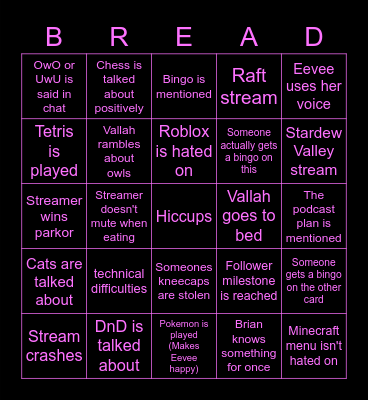 Stream Bingo 2.0 Bingo Card