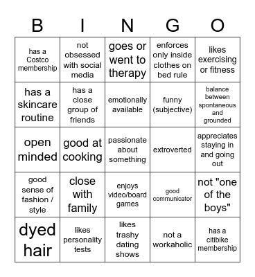 Andy's Bingo Card
