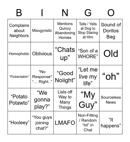 Lucas Bingo Card