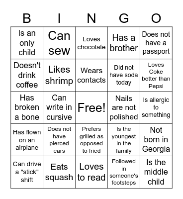 People Bingo Card